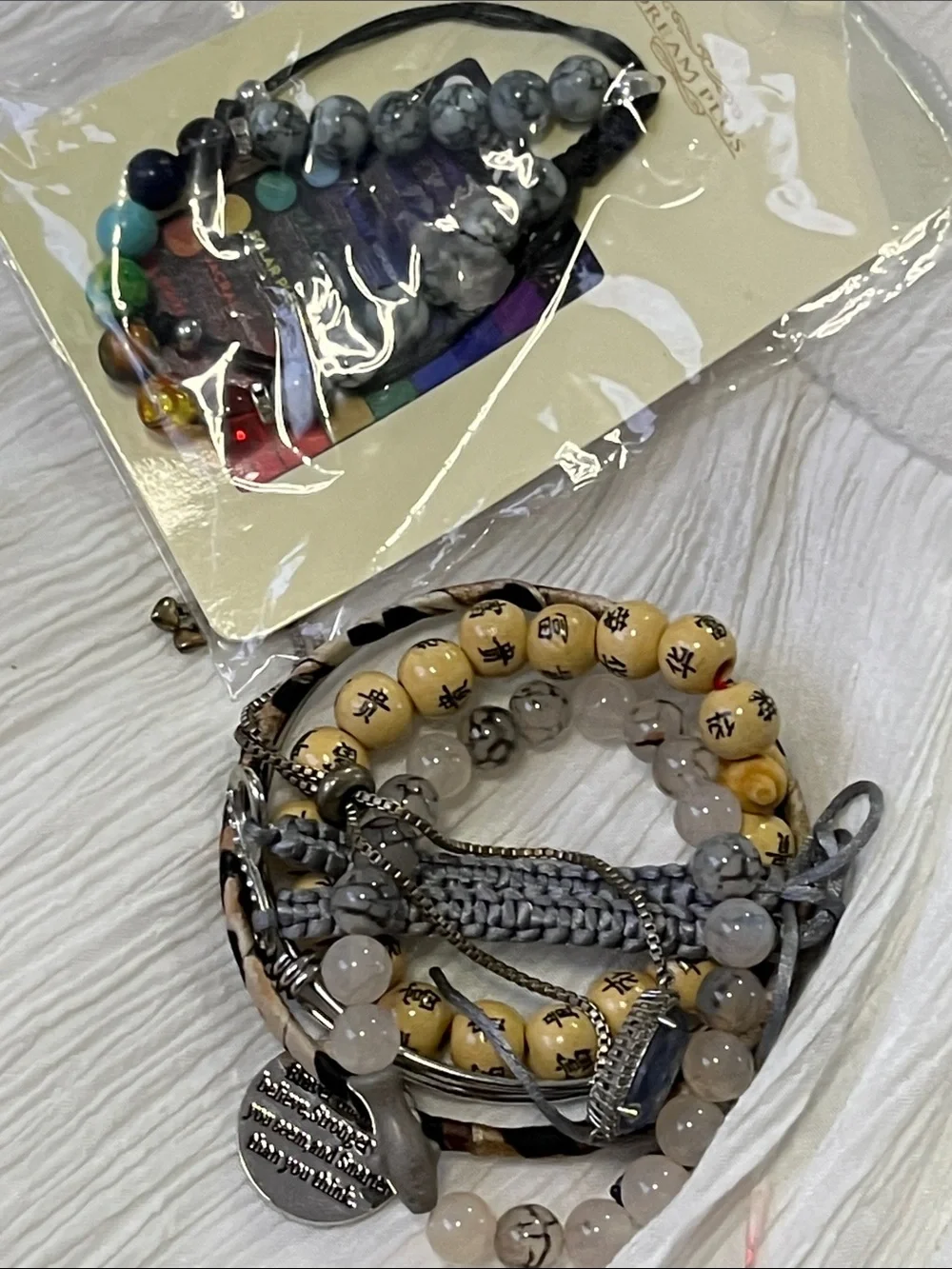 Yellow Bead Stretch Bracelet with Black Flower Accents